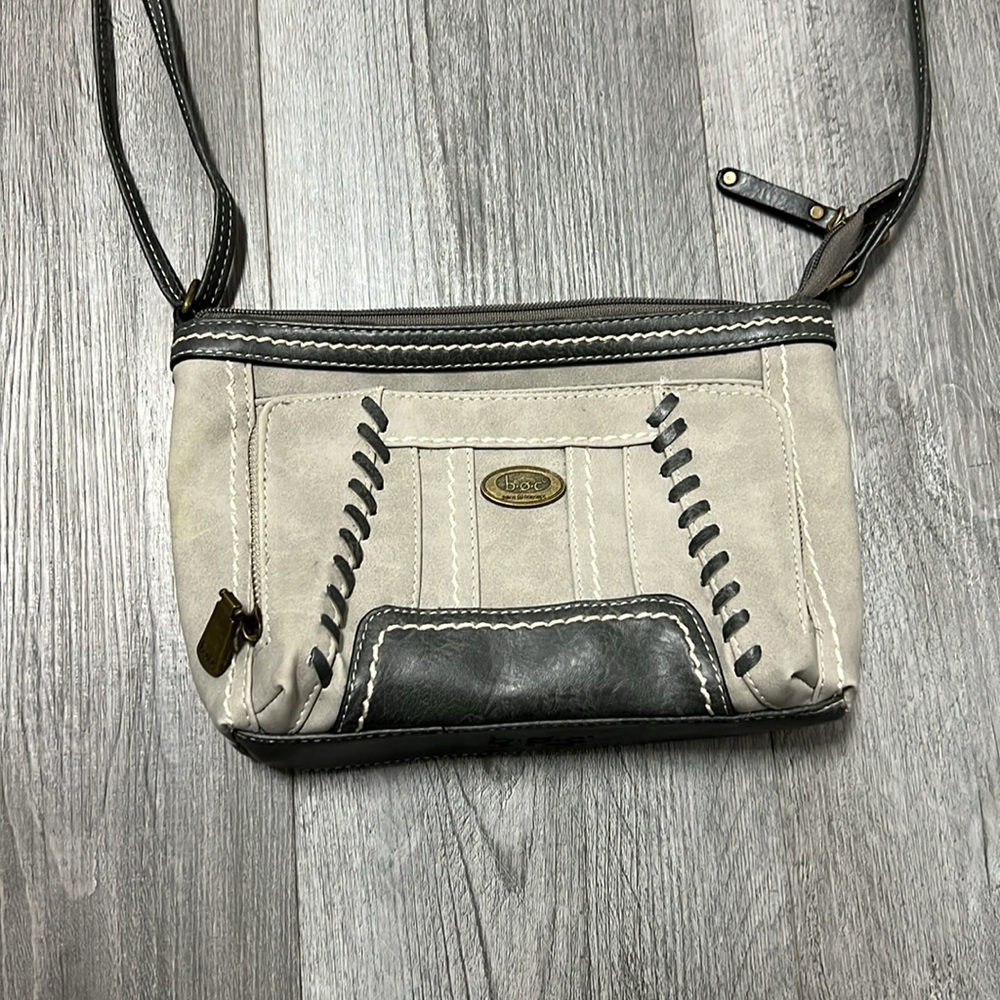 B.O.C Born Concept Stone Gray Faux Leather Crossbody Bag with Stitching Detail